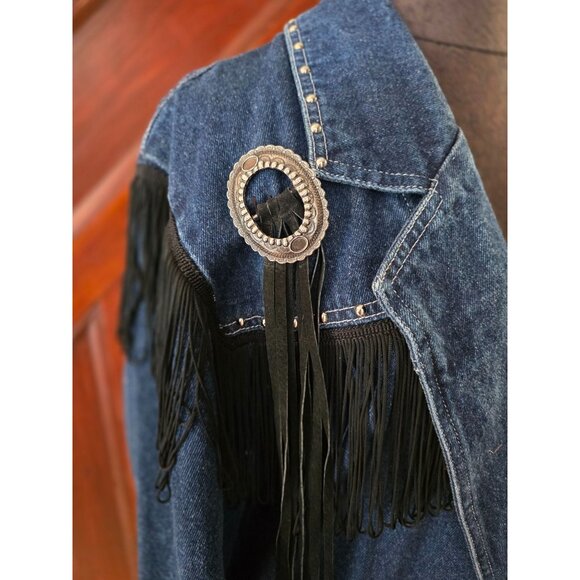 Vintage Next Move Western Denim Jacket With Fringe & Studs 90s - Picture 2 of 12